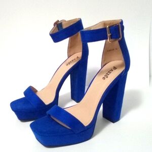 Pazzle Handmade Blue Suede Ankle Strap Sandal Heels 10‎